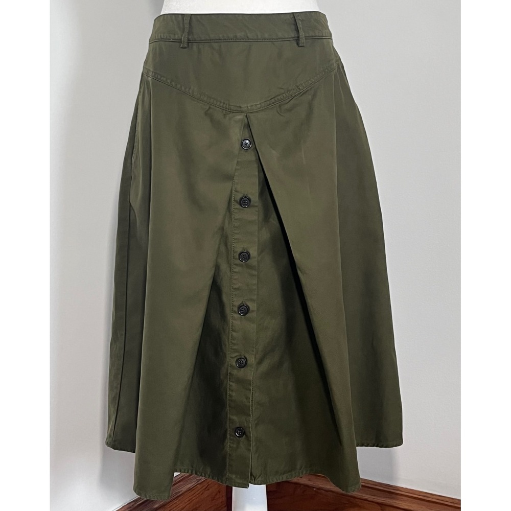 Banana Republic Midi Skirt Womens 6 Green Utility Button Front